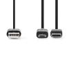 CAVO CELLULARE DUE IN UNO USB NEDIS CCGP60610BK10 USB 2.0 | USB-A MASCHIO | USB MICRO-B MASCHIO / USB-C™ MASCHIO | 480 MBPS | 1.00 M | PLACCATO NICKEL | TONDO | PVC | NERO | BUSTA